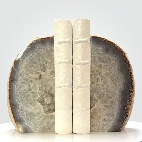 XL Crystal Bookends w/ Geode Center, Large Stone Bookends, Authentic Agate (FL) - Picture 9 of 15